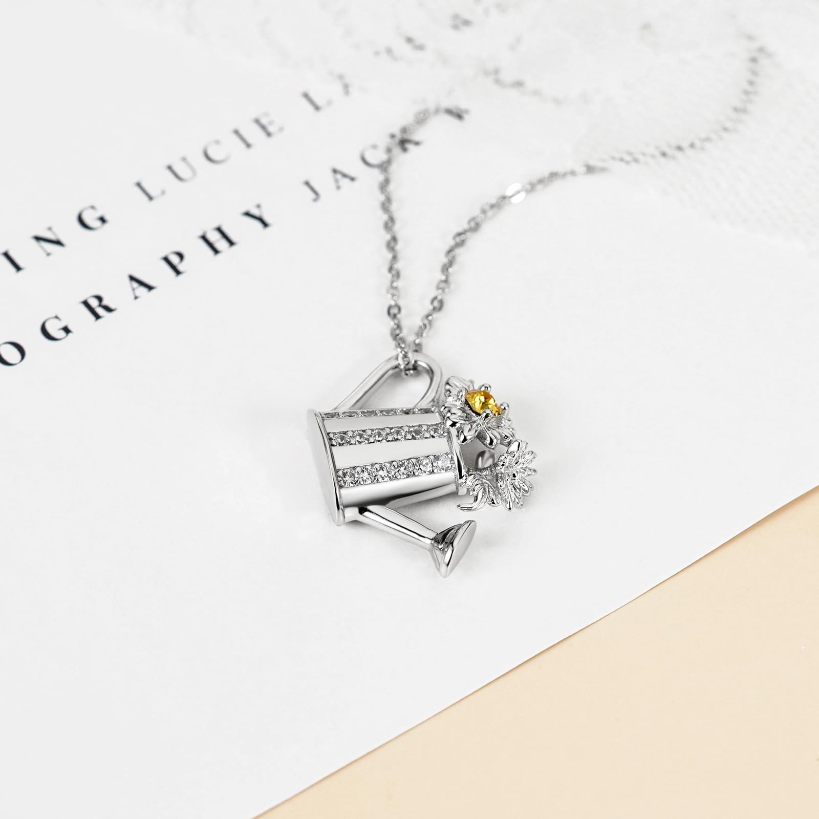 TANGPOET Daisy, collana da donna in argento sterling 925, annaffiatoio ciondolo, regalo di compleanno per il vostro fiorista, Argento sterling