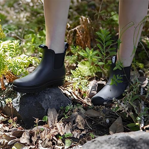 HISEA Women's Short Rain Boots Waterproof Garden Shoes Rubber Chelsea Boots Anti-Slipping Rainboots for Ladies with Comfort Insole Lightweight Stylish Ankle Rain Shoes Outdoor Work Booties4