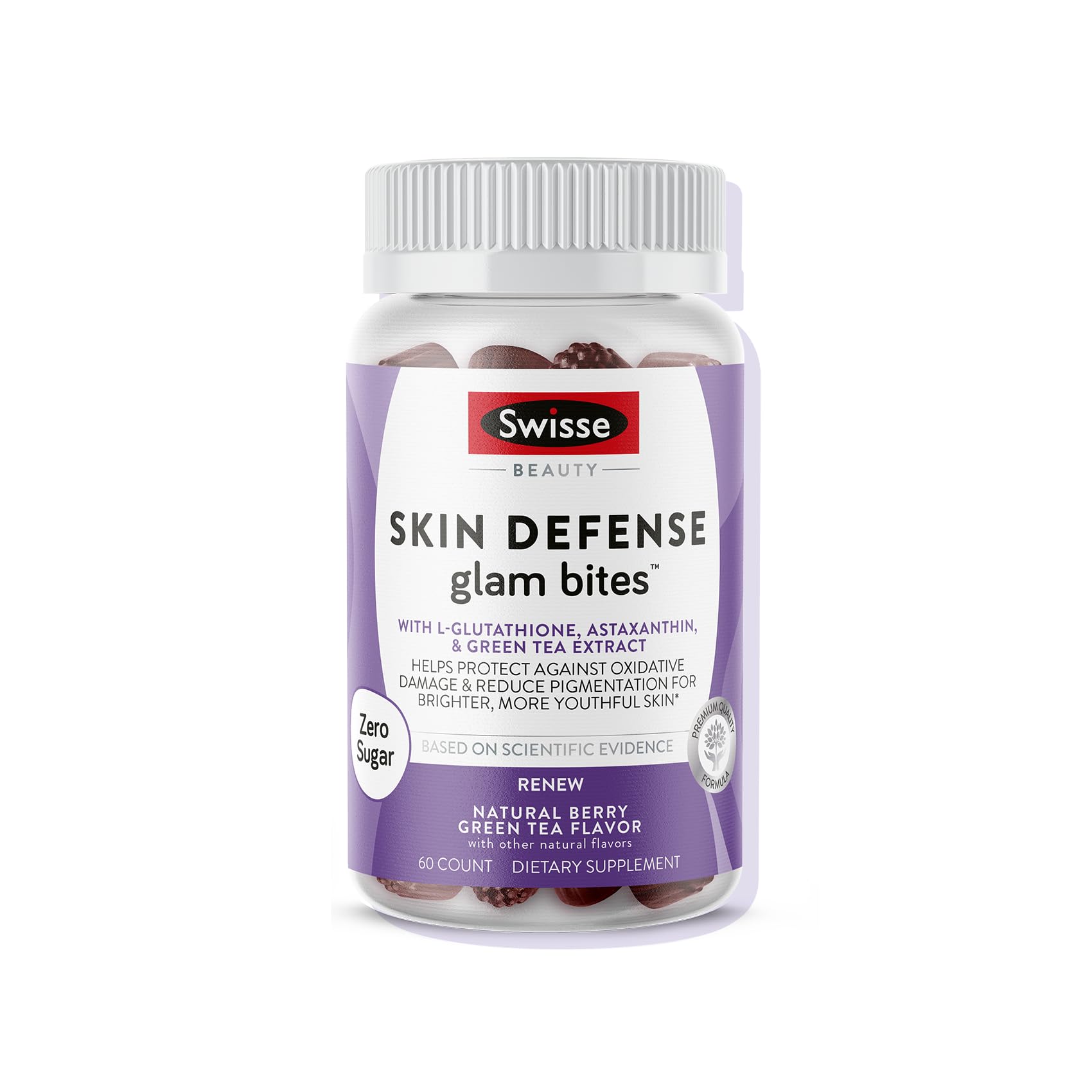 Swisse Skin Defense Glam Bites – Vitamin C, L-Glutathione & Astaxanthin – Supports Skin Elasticity, Moisture & Defense Against Environmental Stressors – Zero Sugar Gummies for Adults – 60 Count — Amazon image 2
