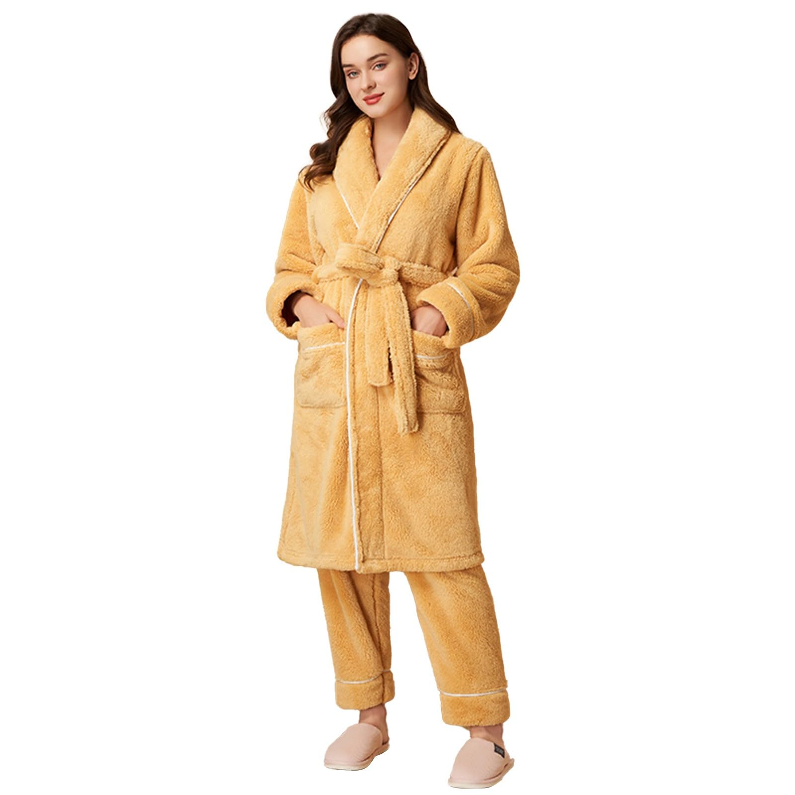 Pijama de franela para mujer, largo, con bata
