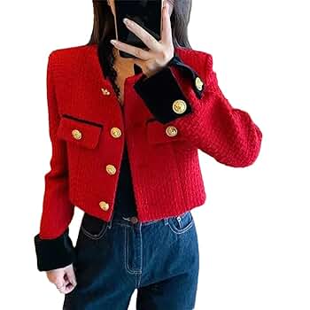 Amazon.com: Women Slim Fit Tweed Jacket Patchwork Single