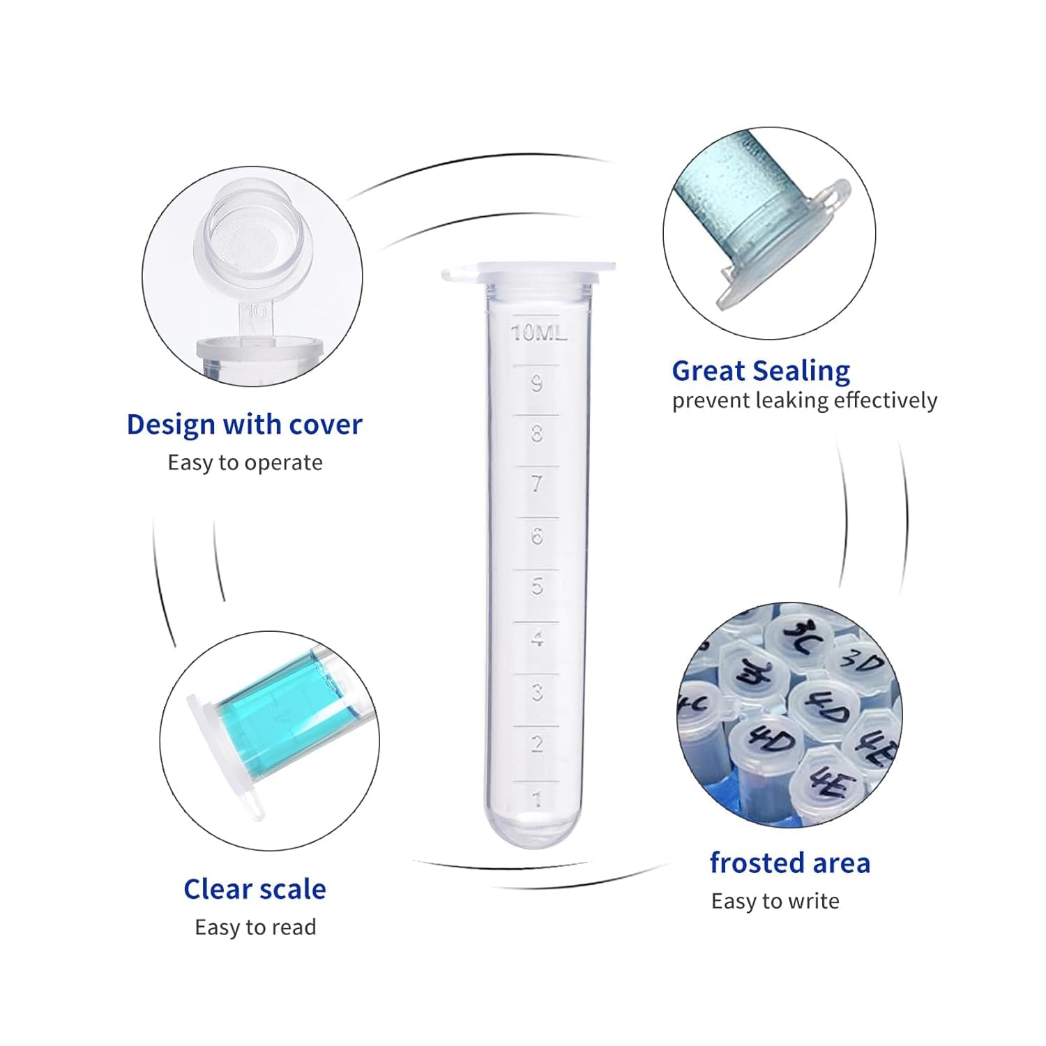10ml Microcentrifuge Tubes 200pcs, EO Sterilized Plastic Small Vials with Caps for Sample Storage Without Leakage,Plastic Lab Snap Tubes,[10ml, 2bag Packs ]