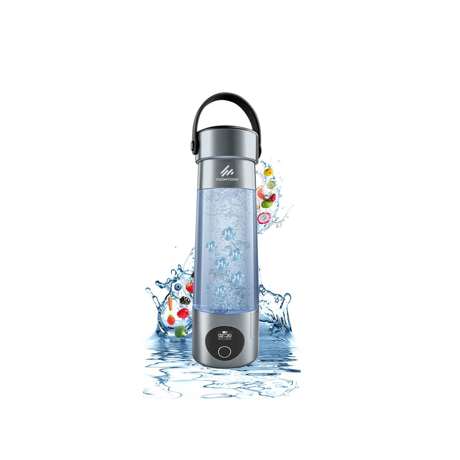 KOOMTOOM 500ML Hydrogen Water Bottle 2025 Portable Hydrogen Generator with Handle SPE PEM Technology 6000 PPB Concentration 17OZ