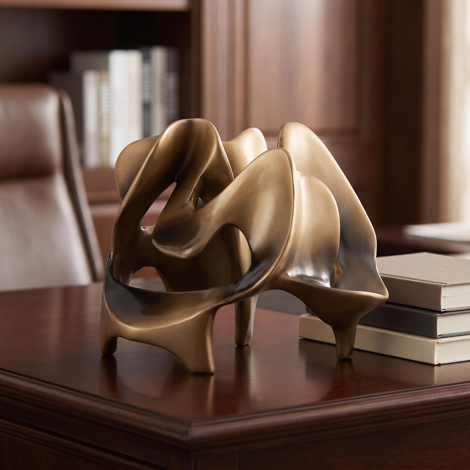 F Fityle Escultura Escultura Moderna Estatuilla Decorativa Figura Geométrica con Brillo Metálico en Resina Diseño Abierto Que Juega con la Luz