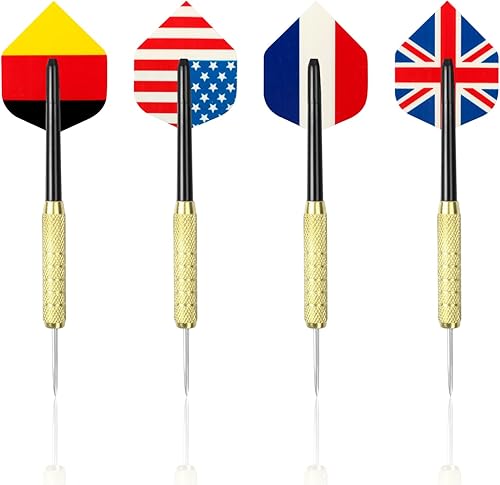Jawflew Dardos de punta de acero dardos de metal profesionales con vuelos de bandera nacional juego de dardos de punta de metal para diana