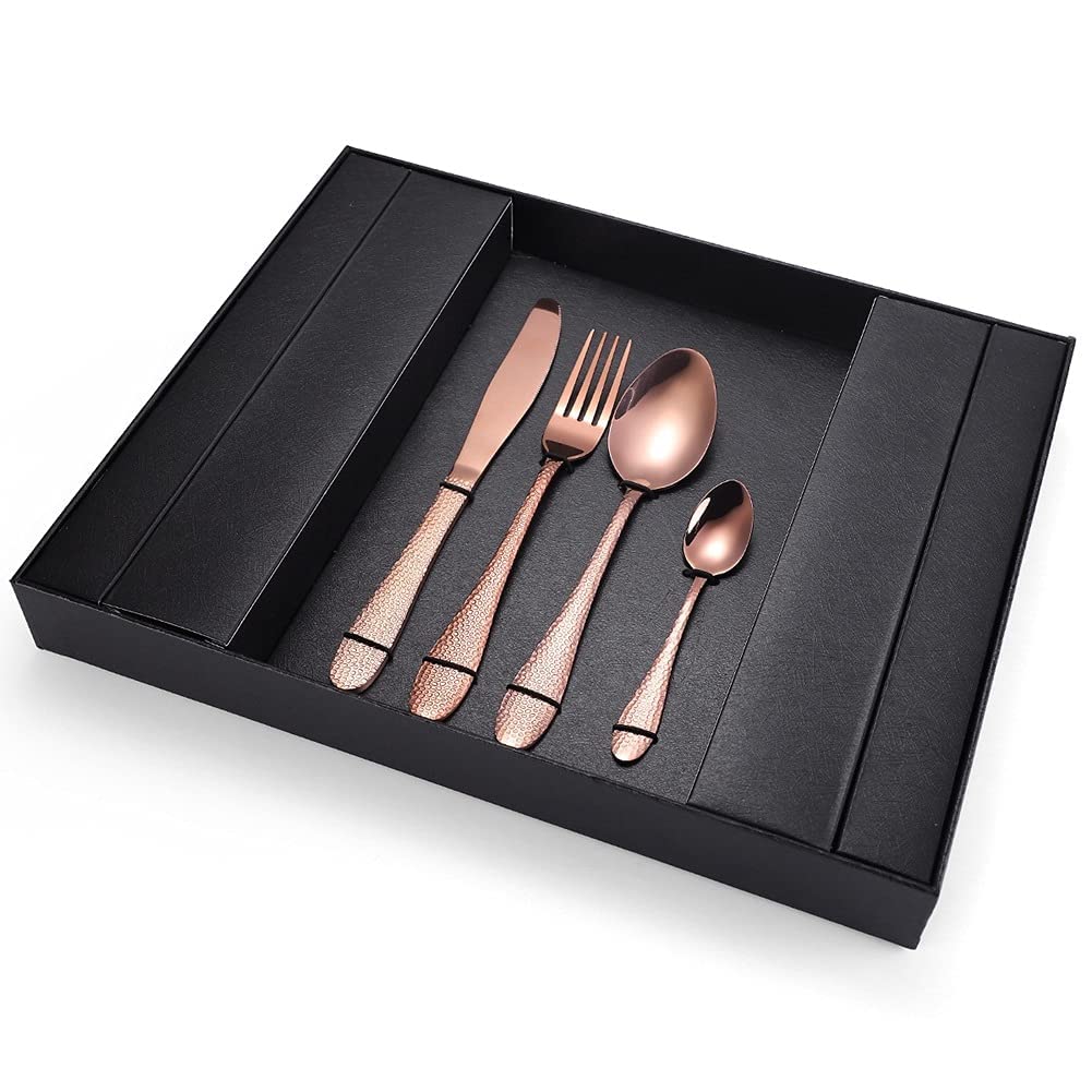 32-teiliges Besteckset aus Edelstahl, Bestecksets für 8 Personen, Küchenbesteck/Essgeschirr, Löffel, Gabel, Messer, hochglanzpoliert, spülmaschinenfest (Farbe: Roségold) (Schwarz)