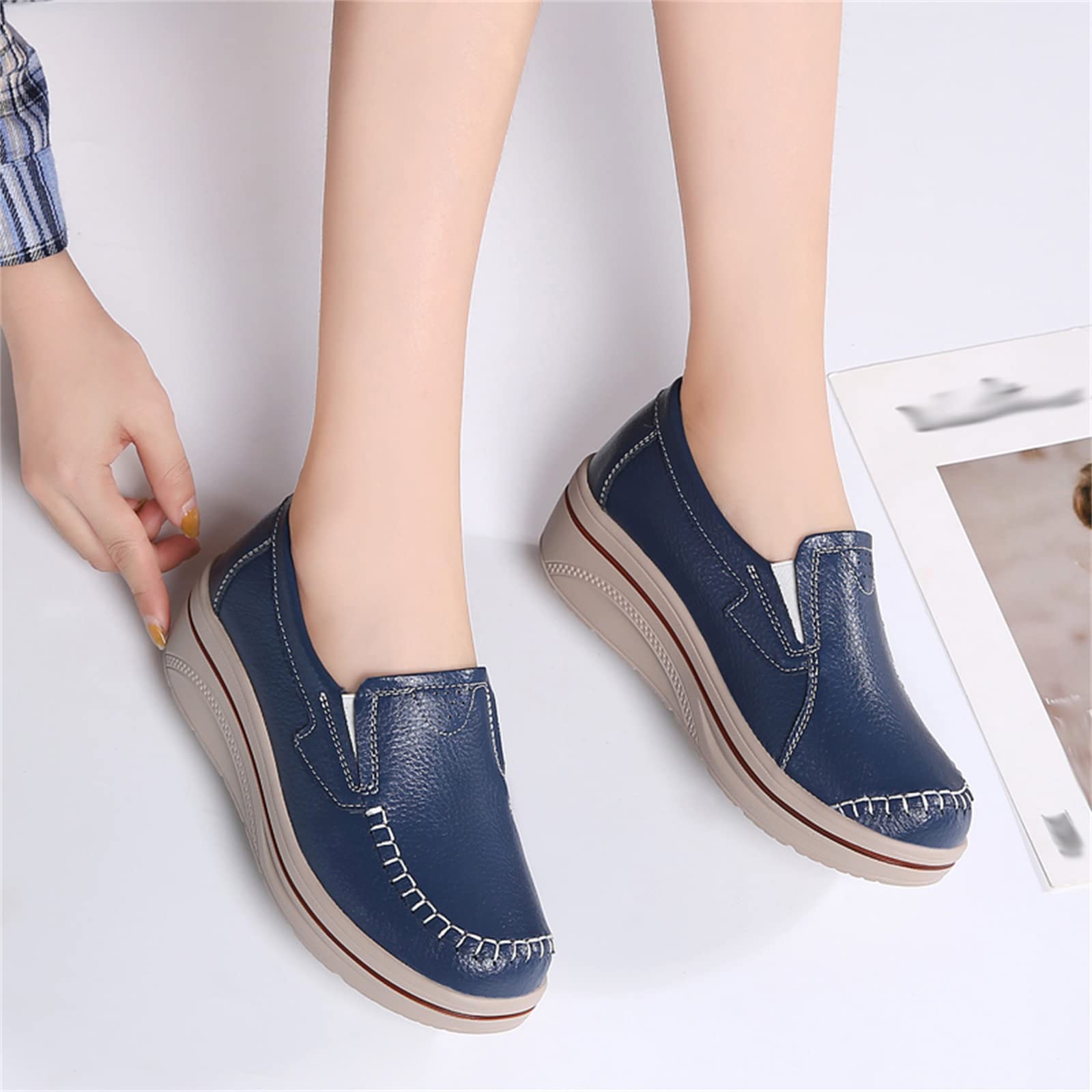 Mocasines De Plataforma Mujer, Zapatos De Cuña para Caminar Zapatos De Trabajo Gruesos Casuales Ligeros