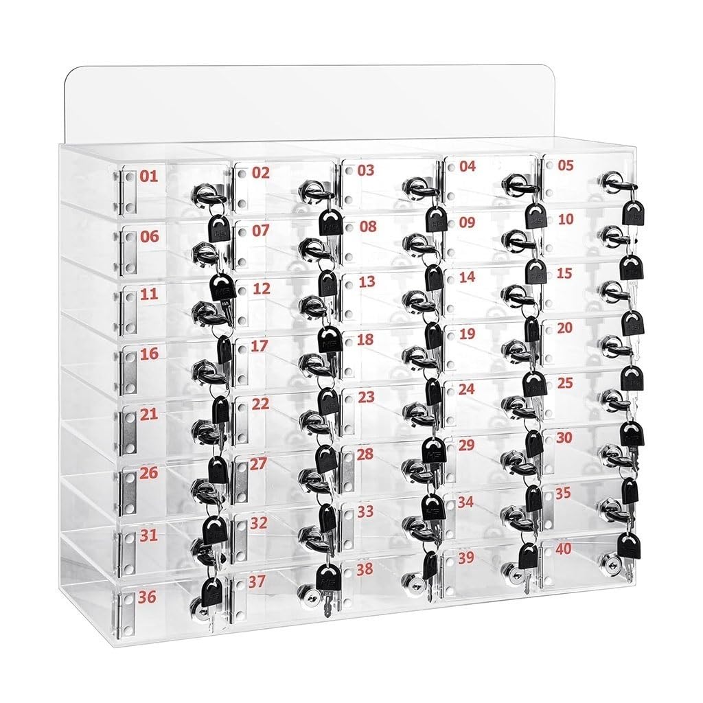 12/15/20/25/30/40 Slots Mobile Phone Storage Clear Cell Phone Locker Box With Lock Student Mobile Phone Locker For Classroom Office Exam For Office, Gym(40)