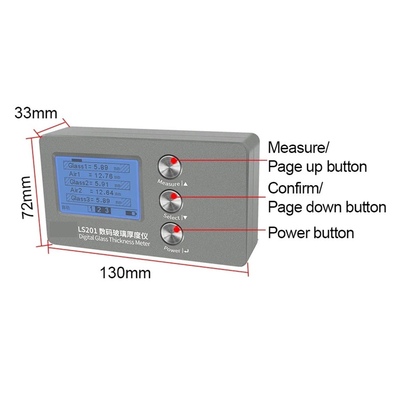 Medidor digital de grosor de vidrio, herramienta de medición de acristalamiento de ventanas para un funcionamiento sencillo, ideal para paredes de cortina, medición precisa y fácil de usar