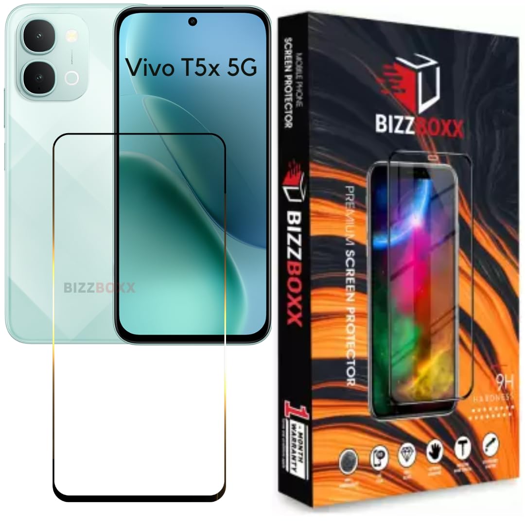BizzBoxx Tempered Glass For Vivo T5x 5G Screen Protector Guard - HD Clarity, Anti-Fingerprint Screen Guard (For Vivo T5 x - 6.76 inch) With Installation Kit - Pack of 1