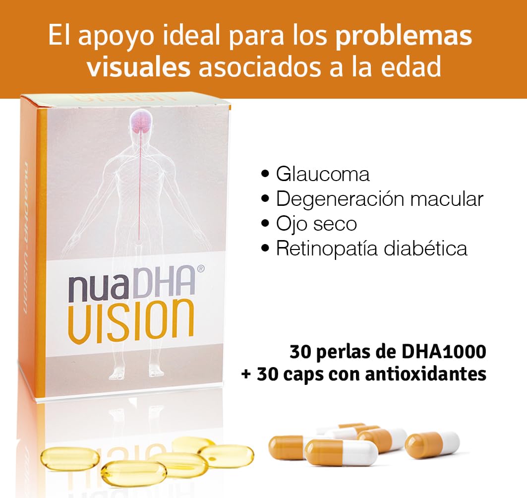Nua Biological - NuaDHA Vision, Complemento Alimenticio para la Salud Visual - con Vitaminas, Minerales y Concentrado de DHA de Alta Pureza - 30 Cápsulas + 30 Perlas de Gelatina Blanda