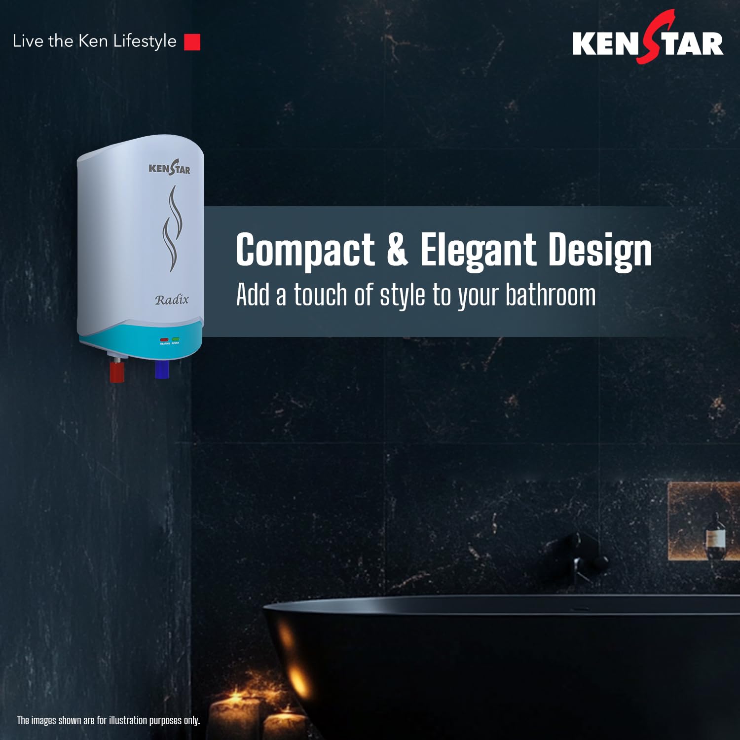 Kenstar Radix |3L|3000-Watts Powerful Heating | Electric Instant Water Heater (Geyser) |High Grade SS Tank with Advanced 4 Level Safety| Rust-Proof| White| Wall Mounting 2