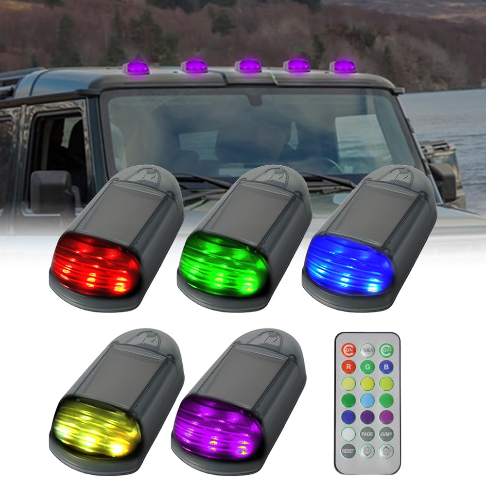 Riloer Luce solare per cabina, luce a led per cabina ad energia solare, tetto del sensore di vibrazione, luci di gioco wireless a LED compatibili con camion, auto e modelli universali (luce a colori