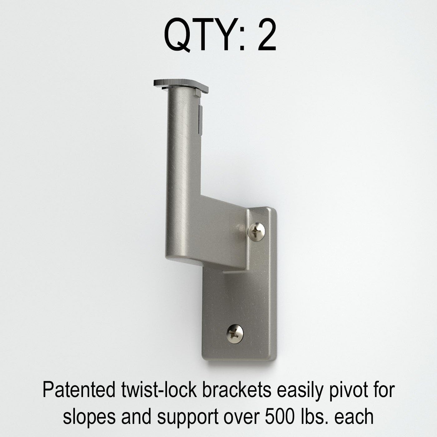 18in. Handrail - Complete Kit. Champagne Anodized Aluminum with 2 Matte Nickel Wall Brackets and Endcaps - 1.6" Round - - 