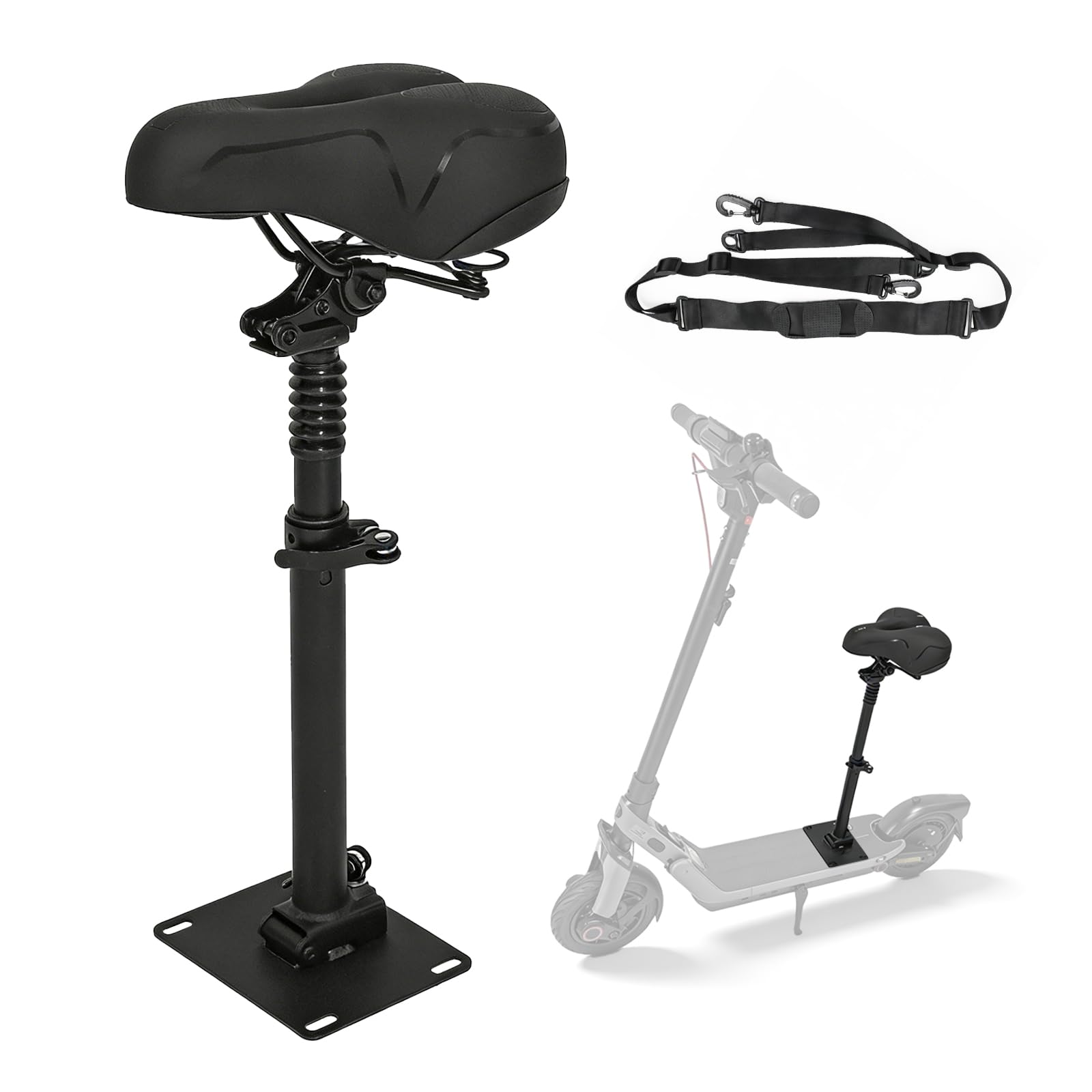 Height-adjustable folding seat for electric scooters, compatible with Segway Ninebot F3/E3/E3Pro scooter, 45-65 cm seat height with shock-absorbing seat, portable shoulder strap and high-gloss