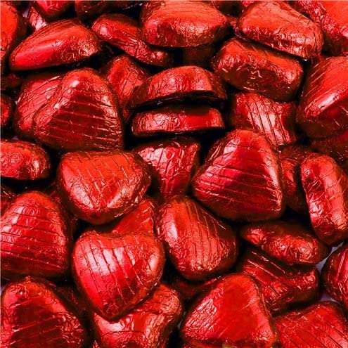 Milk Chocolate Hearts - Red Foil Wrapped Milk Chocolate Love Hearts 500g with Thank You Sticker - Ideal Valentine Birthday and Weddings Gift - Milk Chocolate