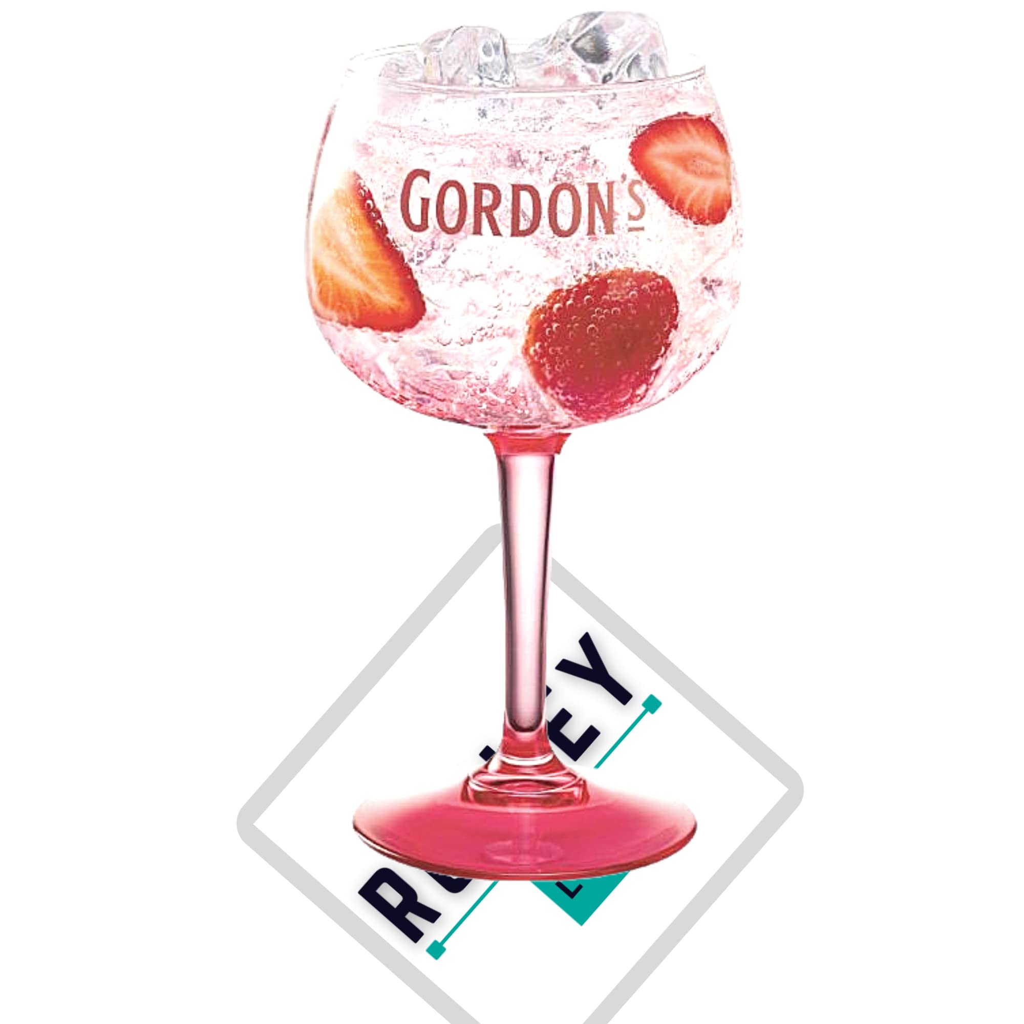 Roxley Gordon's X2 Large Pink Gin Balloon Glass| Also Comes with 2 Branded Gin Coctail Mats