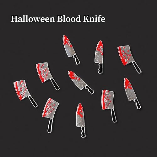 Miniatura 4 de Dijes de uñas de Halloween 3D de aleación 3D, dije de cuchillo de sangre para arte de uñas, dijes de metal vintage, diseño de diamantes de