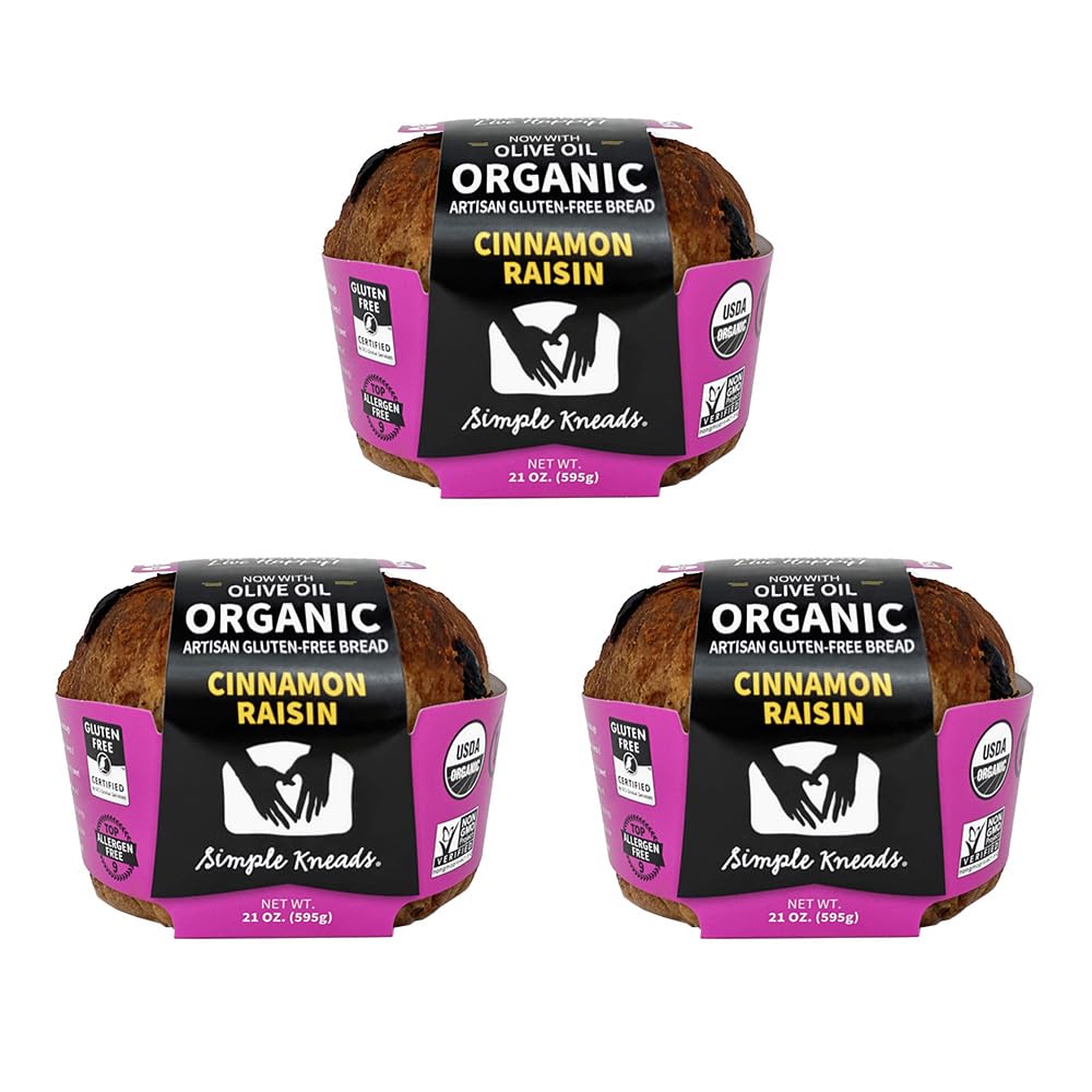 Simple Kneads Gluten-Free Cinnamon Raisin Bread 3 Pack – Swirly Cinnamon Raisin Sourdough – Organic, Top 9 Allergen-Free, Artisan-Style Loaves-Extra
