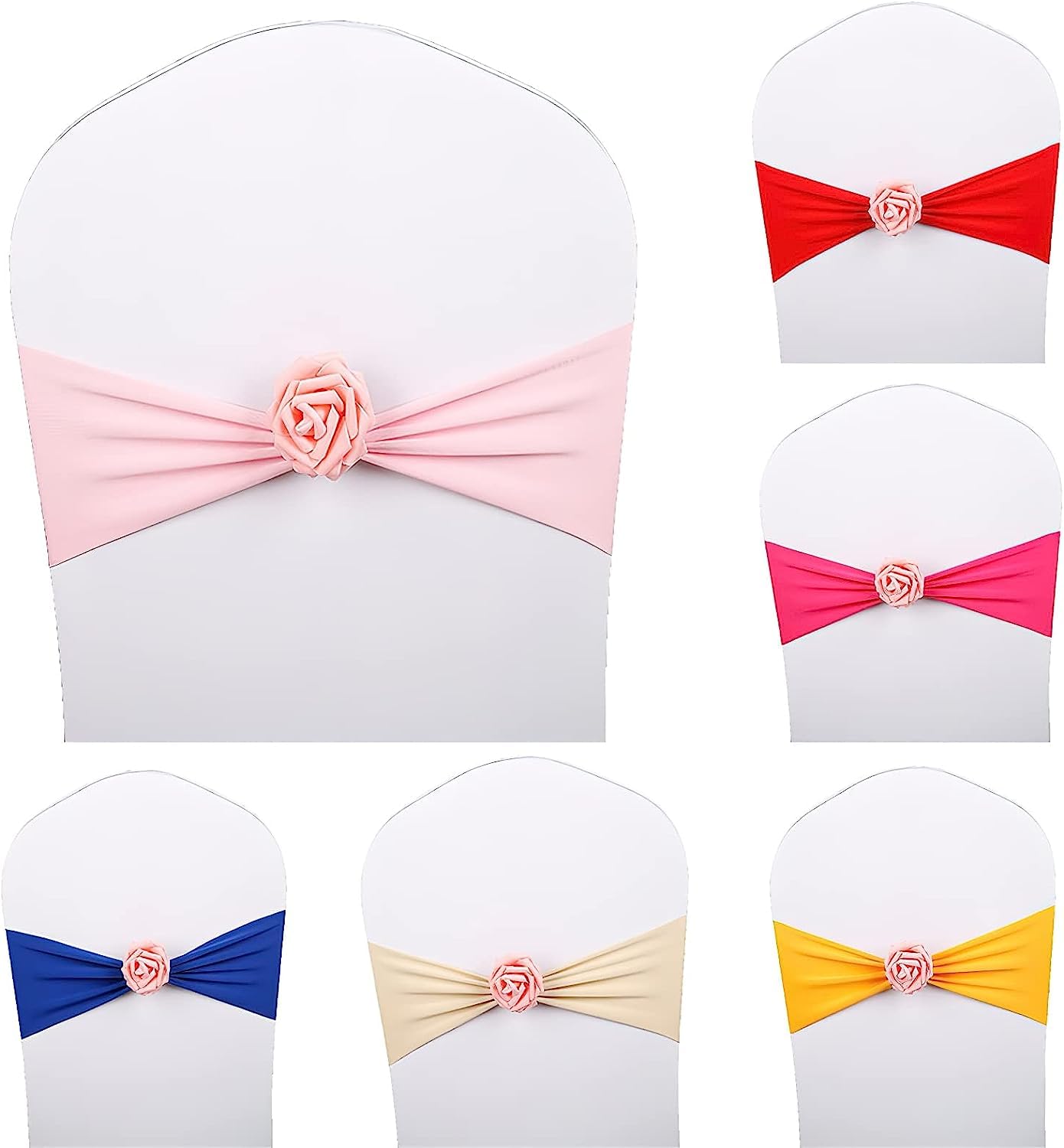 Kokardy na krzesła weselne,Eleganckie szarfy, Szarfa na krzesło Spandex z kulką róży Sztuczne szarfy na krzesła ślubne Muszka na krzesło ślubne Pokrowiec na krzesło Zespół na imprezę, 10 szt(Royal Blu