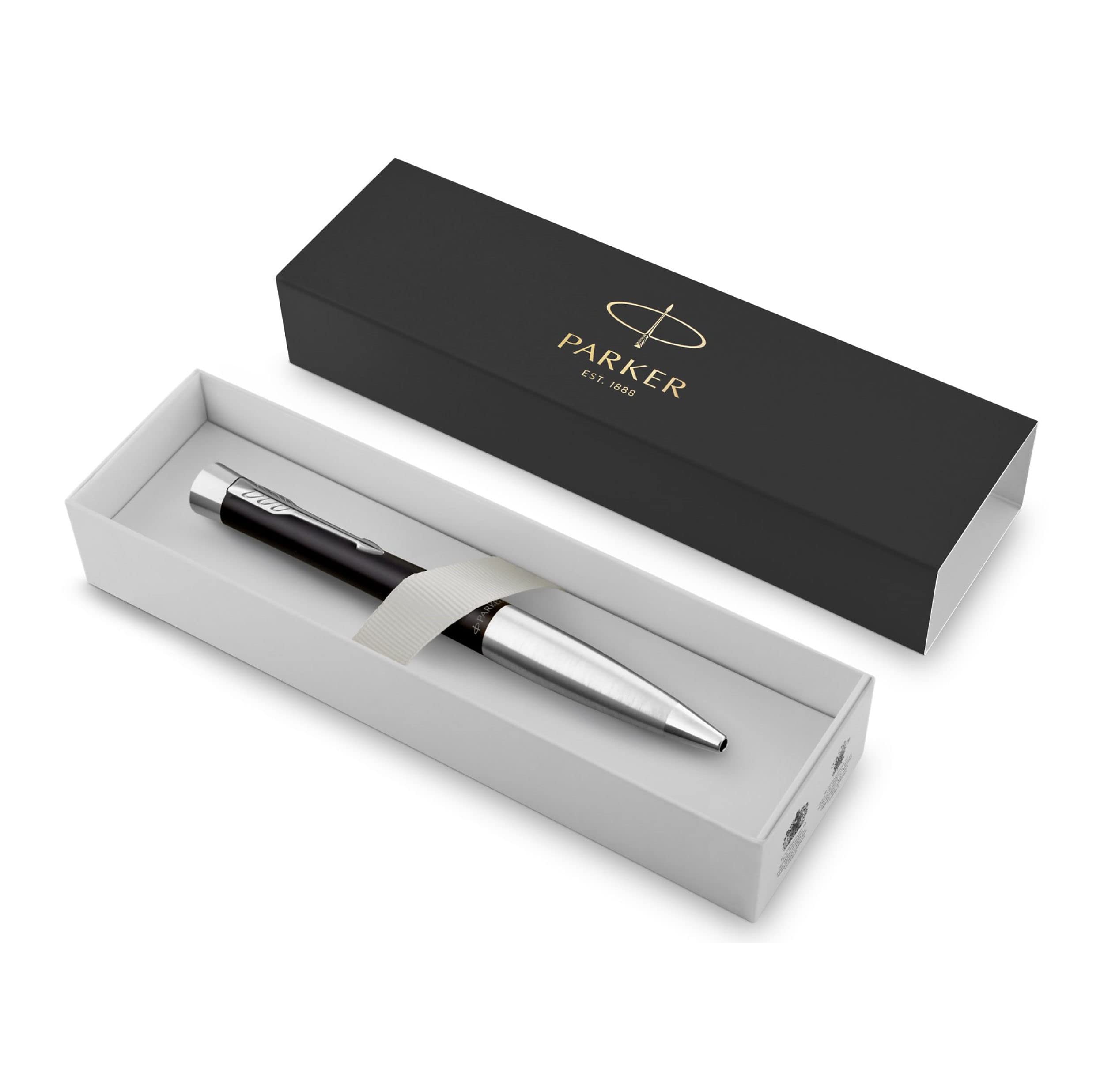 Parker Urban Twist Penna a Sfera | Nero Tenue con Puntale Cromato | Punta Media con Inchiostro Blu | Confezione Regalo