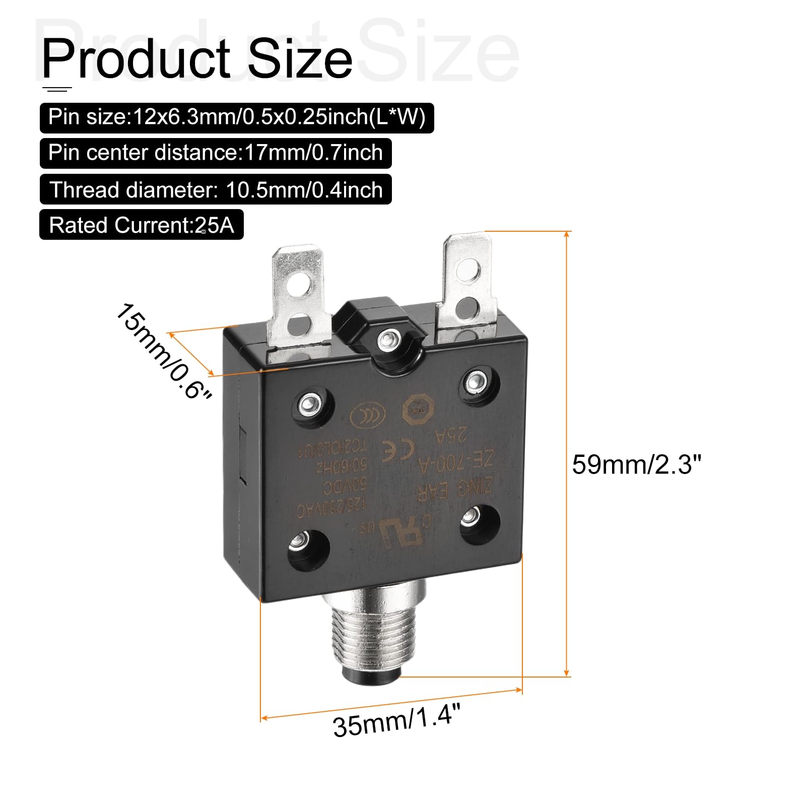 DMiotech 25A Thermal Circuit Breaker 125/250V AC 50V DC 2.3x1.4x0.6" Manual Reset Overload Protector with Quick Connect Terminal and Waterproof Cap for Overload Protection,2Pcs - Image 2