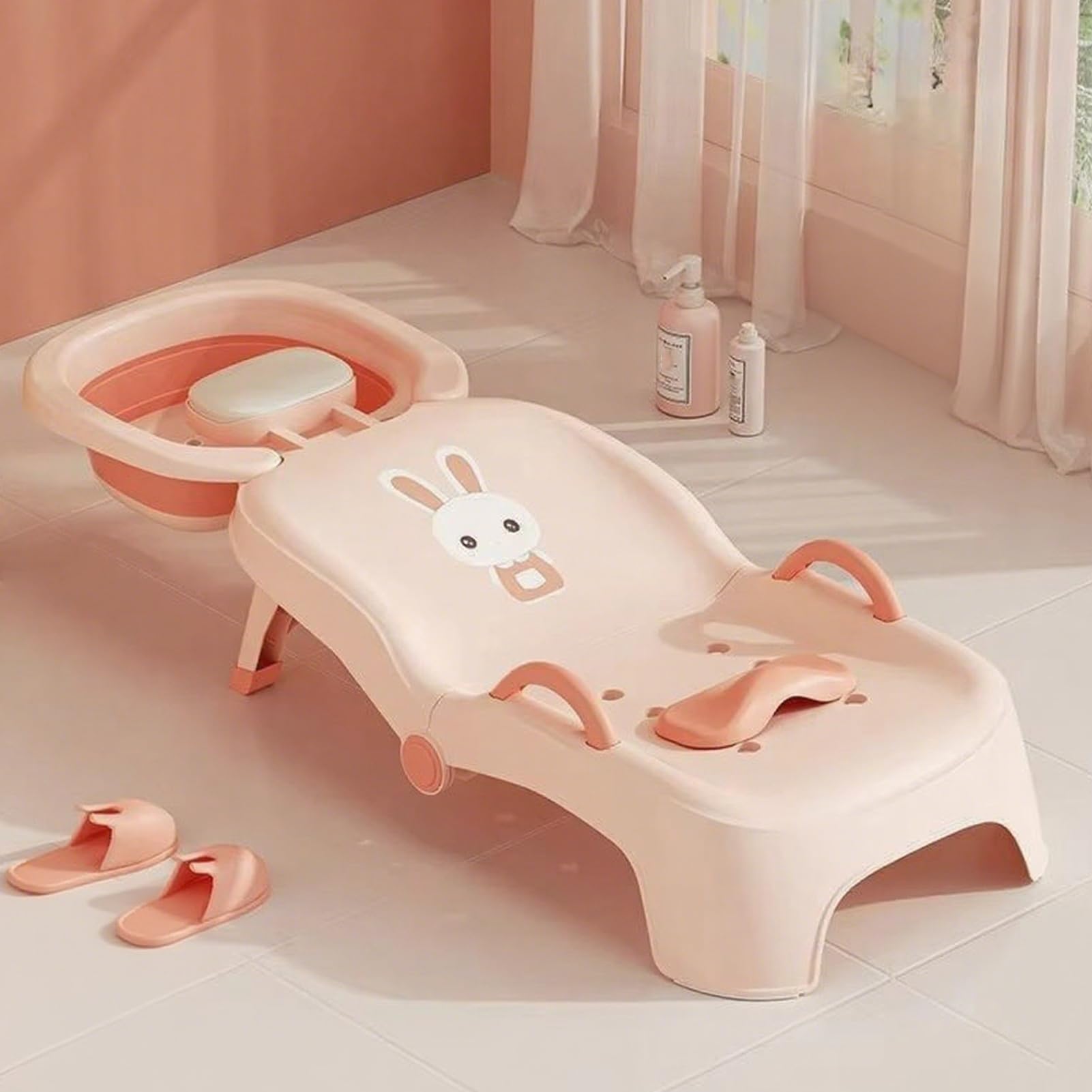 Waschstuhl für Kinder, neigbarer Sitz mit Baby-Shampoo | Klappbarer Sessel, neigbar, zum Waschen der Haare, für 0-10 Jahre, Mädchen, Jungen, Haus, Badezimmer, Toilette