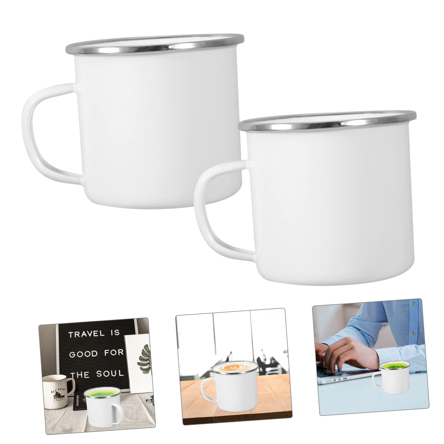 Emaille Leicht mit Reinigen Henkel Leicht zu Geschirr Große Emaille Kaffeebecher 4 Stück-pack für Outdoor und Picknick