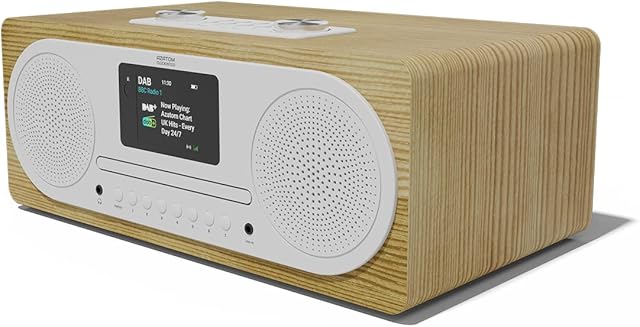 DAB/DAB+ FM Radio Stereo Hi-Fi Speaker System & CD Player, Bluetooth, Colour Display, MP3 Playback, USB Charger, Equaliser, Remote Control Clockwood (AZATOM CL100X Light Oak)