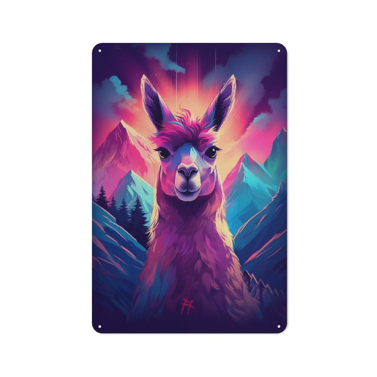 Junmoney Synthwave Llama Tin Sign 30X20cm With For Pub Or Café, Rustic Decor, For Kitchen, Dining Room And Home Bar Wall Decor