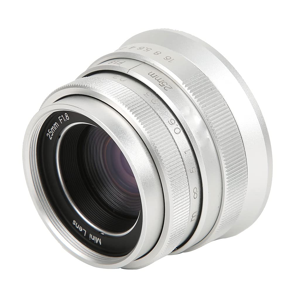 Yctze : Obiektyw Ręczny 25 Mm F1.8 NEWYI Szkło Optyczne 25 Mm F1.8 Srebrny Duża Przysłona Stała Ręczna Sceneria Humanistyczny Obiektyw Aparatu Szerokokątny o Dużej Przysłonie (Port E)