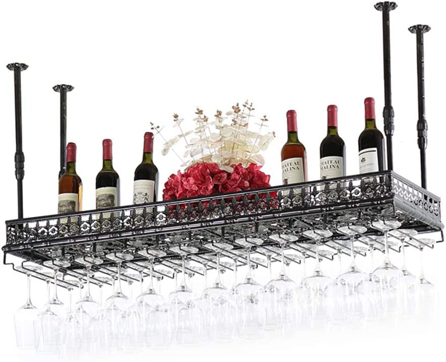 Casiers à vin vintage en métal avec porte-verre suspendu réglable