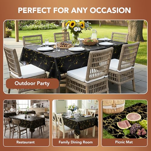 Image of sancua 100% Waterproof Vinyl Tablecloth 54x78 Inch, Rectangle PVC Table Cloth for Picnic, Oil-Resistant Spill-Proof Wipeable Table Cover for Dining, Kitchen, Parties, Indoor and Outdoor, Black Marble