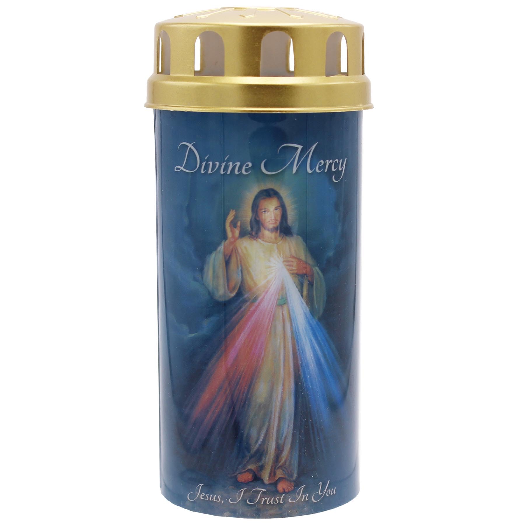 Religious Devotional LED Candle with Cap and Prayer - 14cm LED with Timer Function (Divine Mercy)