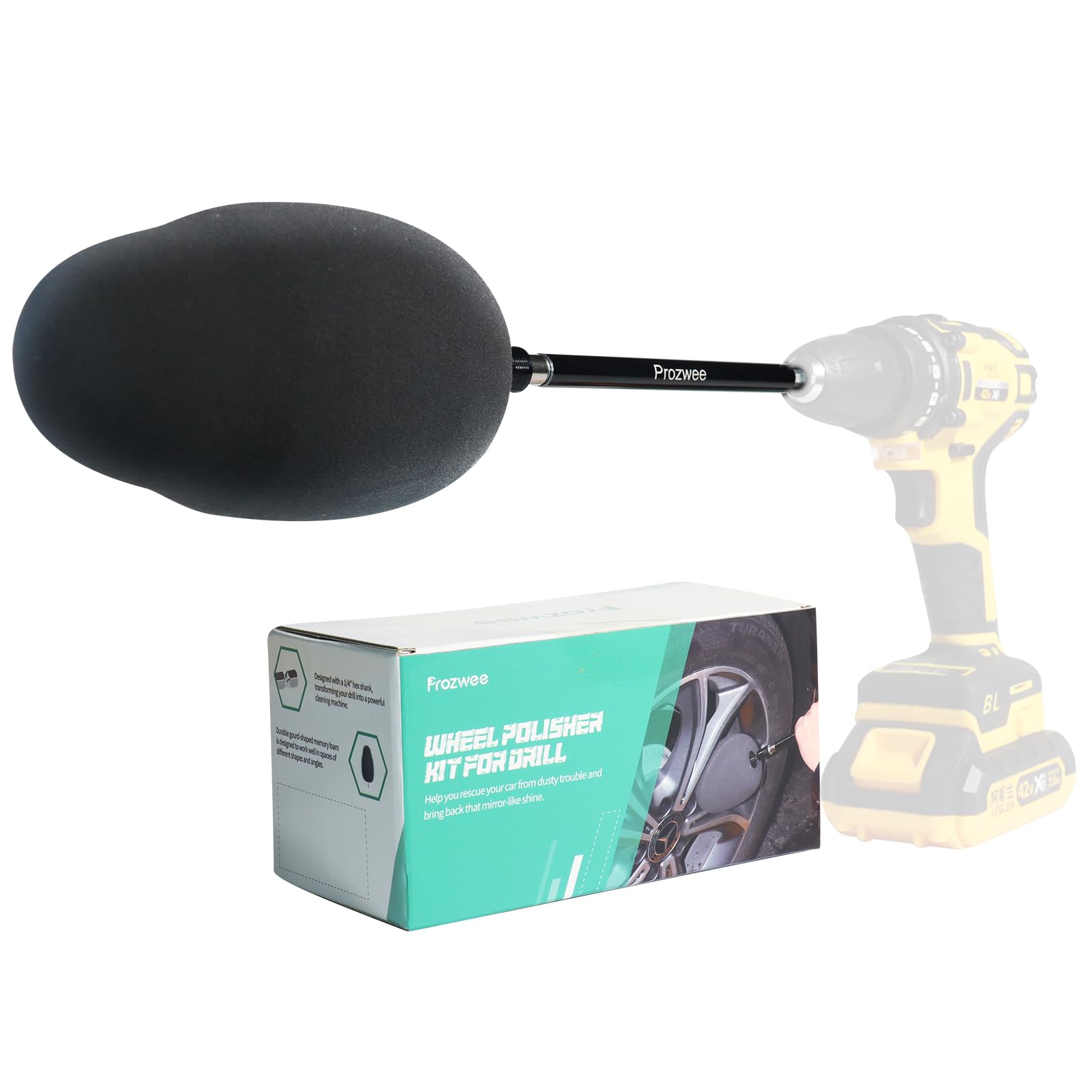 Prozwee Wheel Polisher with Drill Bit Extension,1/4"Hex Shank for Standard Household Drill/Impact Driver,Gourd Head Design is Suitable for Cleaning