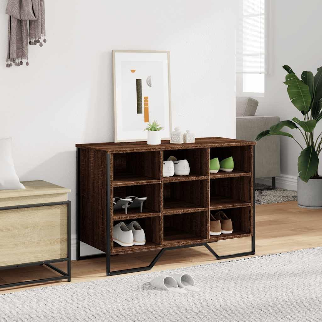 Regał na buty, brązowy, imitacja dębu, materiał drewnopochodny z metalowymi nogami, 90 x 38 x 61,5 cm, szafka na buty do przedpokoju, sypialni, przechowywanie i porządek z ławką do