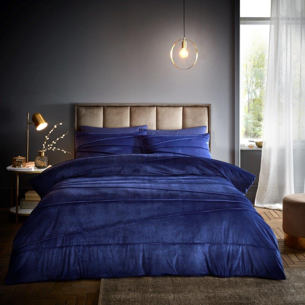 LionsNavy Blue Bedding - Velvet Duvet Cover Set, King Size Bedding (230 x 220cm) with Matching Pillowcase, 3 Piece Quilt Covers, Super Soft Touch Luxury Bedding Sets