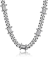 Bandmax Barbed Wire Cuban Chain Necklace - 316L Stainless Steel Punk Thorns Choker for Men Women, 16-22 Inch Adjustable, Gift Boxed