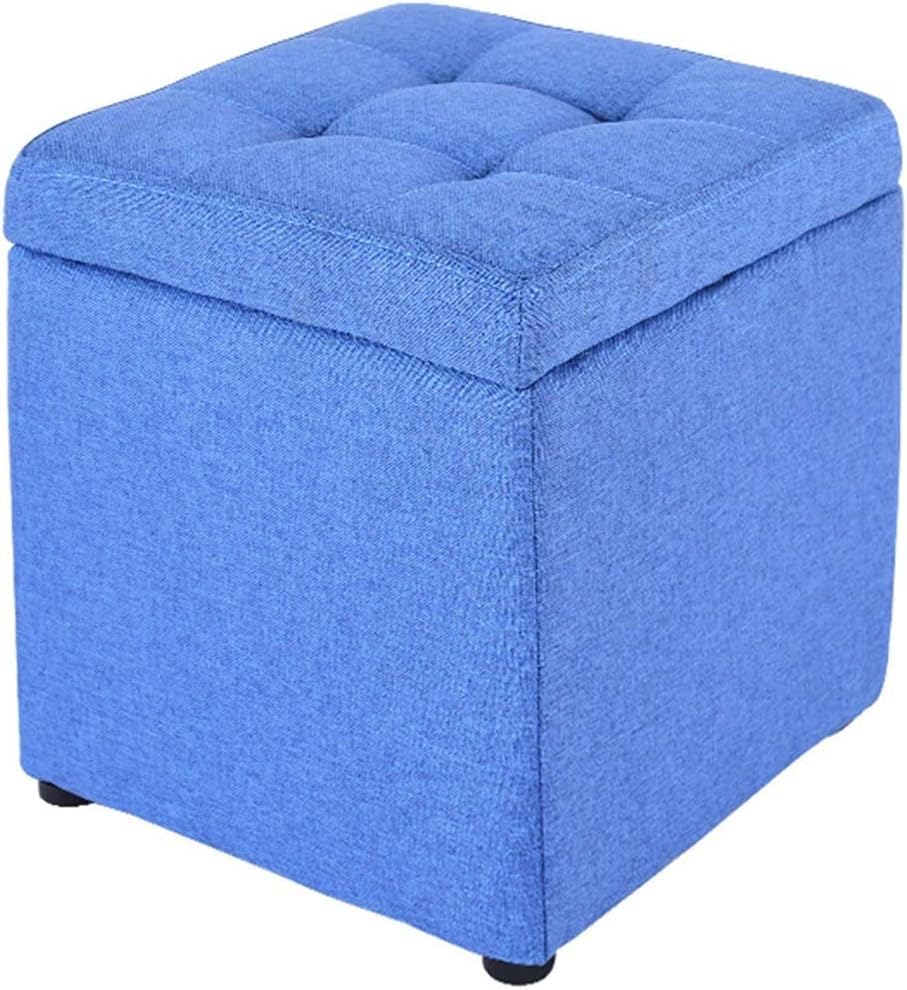 Pouf bleu pour salon tabouret repose-pieds et rangement discret
