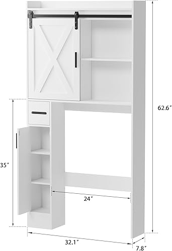 Miniatura 2 de MU Armario de almacenamiento sobre el inodoro con puertas, organizador de almacenamiento de baño de 32 pulgadas con estantes laterales, estante de