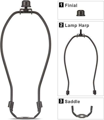 Miniatura 37 de Arpa de lámpara de latón de 8 pulgadas, 2 juegos, soporte de sombra desmontable para lámparas de mesa y pie, soporte resistente con sillín y remate