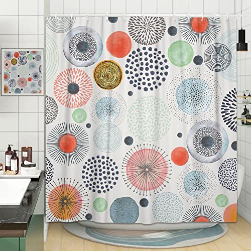 Modern Boho Shower Curtain, Colorful Fireworks Shower Curtain For Women, Dot Circle Geometric Bathroom Decor Curtain Fabric Machine Washable Beige Shower Curtain Set With Hooks (Size, 69 X 72 Inch ) #TOP14
