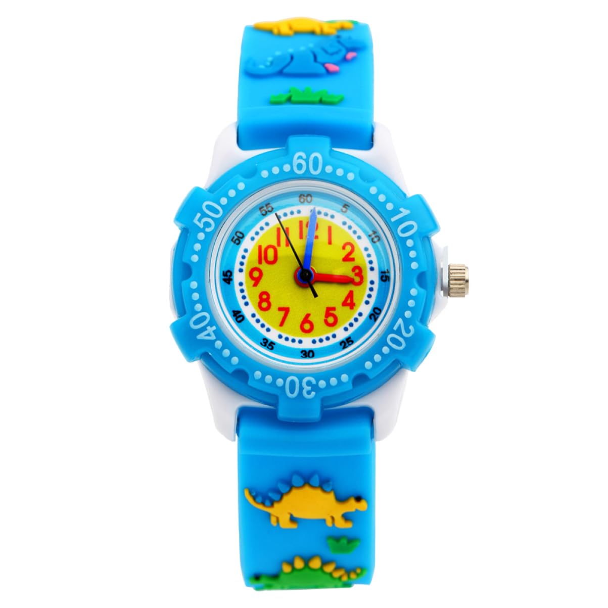 LIFKOME 3stücke Cartoon Dinosaur Uhr Für Junge Mädchen wasserdichte Silikon Quarz-Armbanduhr Mit Einzigartigem Design Für Jungen Und Mädchen Blau