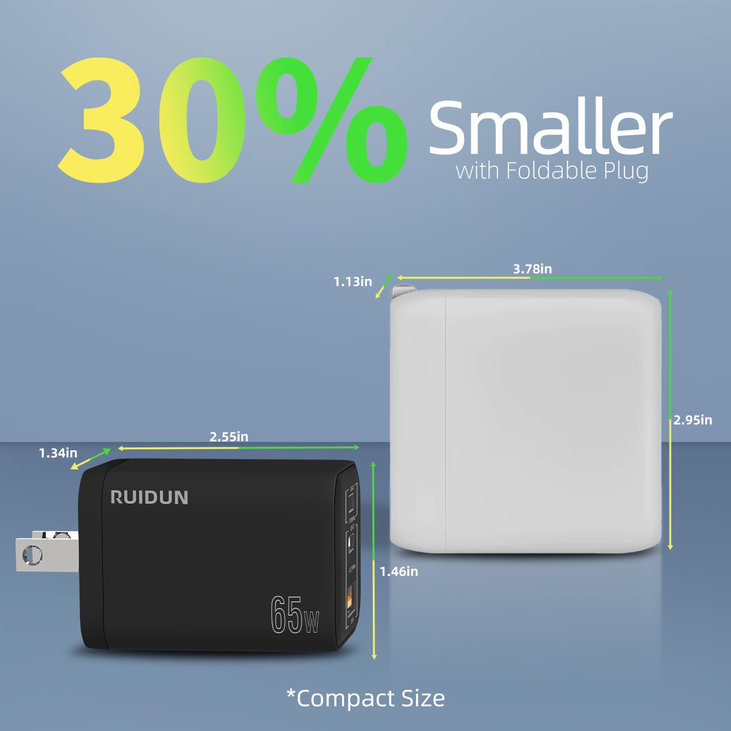 65W USB C Charger, 3 Ports USB Wall Charger, PD3.0 GaN USB C Charger for Travel, Fast Charger USB C for MacBook Pro/Air, iPad, Galaxy S24 Ultra, Dell XPS, iPhone 15 Pro and More(Black)