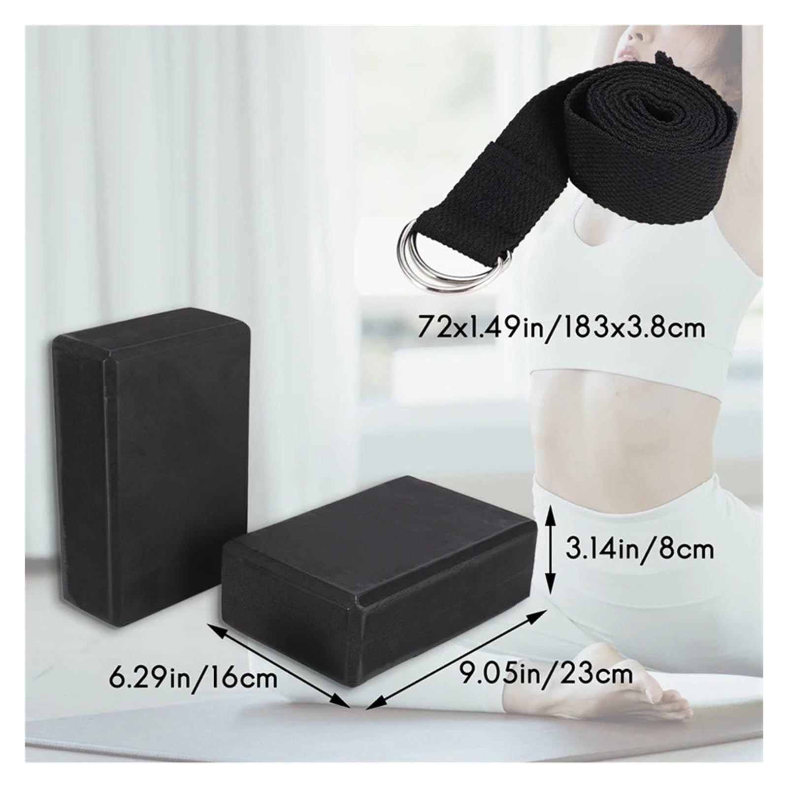 Yoga-Block und Yoga-Gurt-Set, Eva-Schaum, weich, rutschfest, Yoga-Blöcke, Pilates, Stretching und Straffungstraining