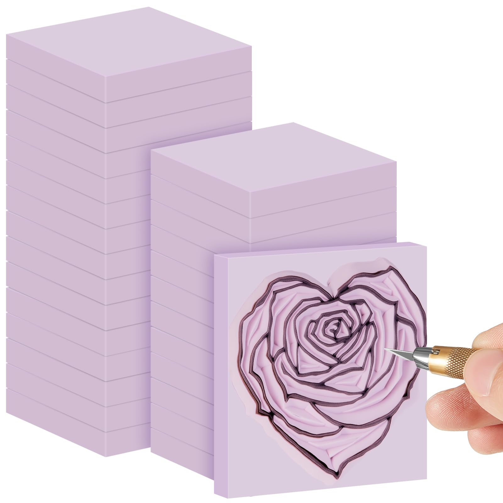Frienda 24 Pcs 2" x 2" Rubber Carving Block Printmaking Stamp, Light Purple