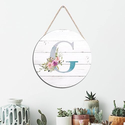 Vista 16 de Welcome Sign Front Decor Initial Letter B Round Wood Sign Monogram Purple Floral Wooden Plaque Blossom Floral 10in Country Wood Hanging Signs for