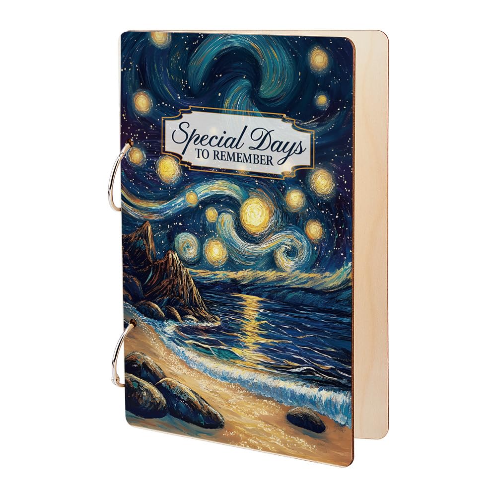 SUPERDANT Wooden Card Keeper Binder Special Days to Remember Greeting Card Organizer Postcard Photo Album 2-Rings Cover Dream Beach Birthday Cards Keeper Book Holder Organizer Wedding Keepsake Gifts