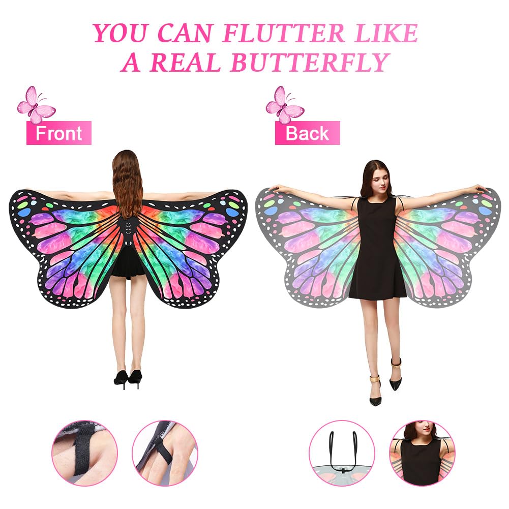 Aomig Womens Butterfly Wings Costume, Gradient Rose Red Green Butterfly Shawl Wings with Mask - Image 4