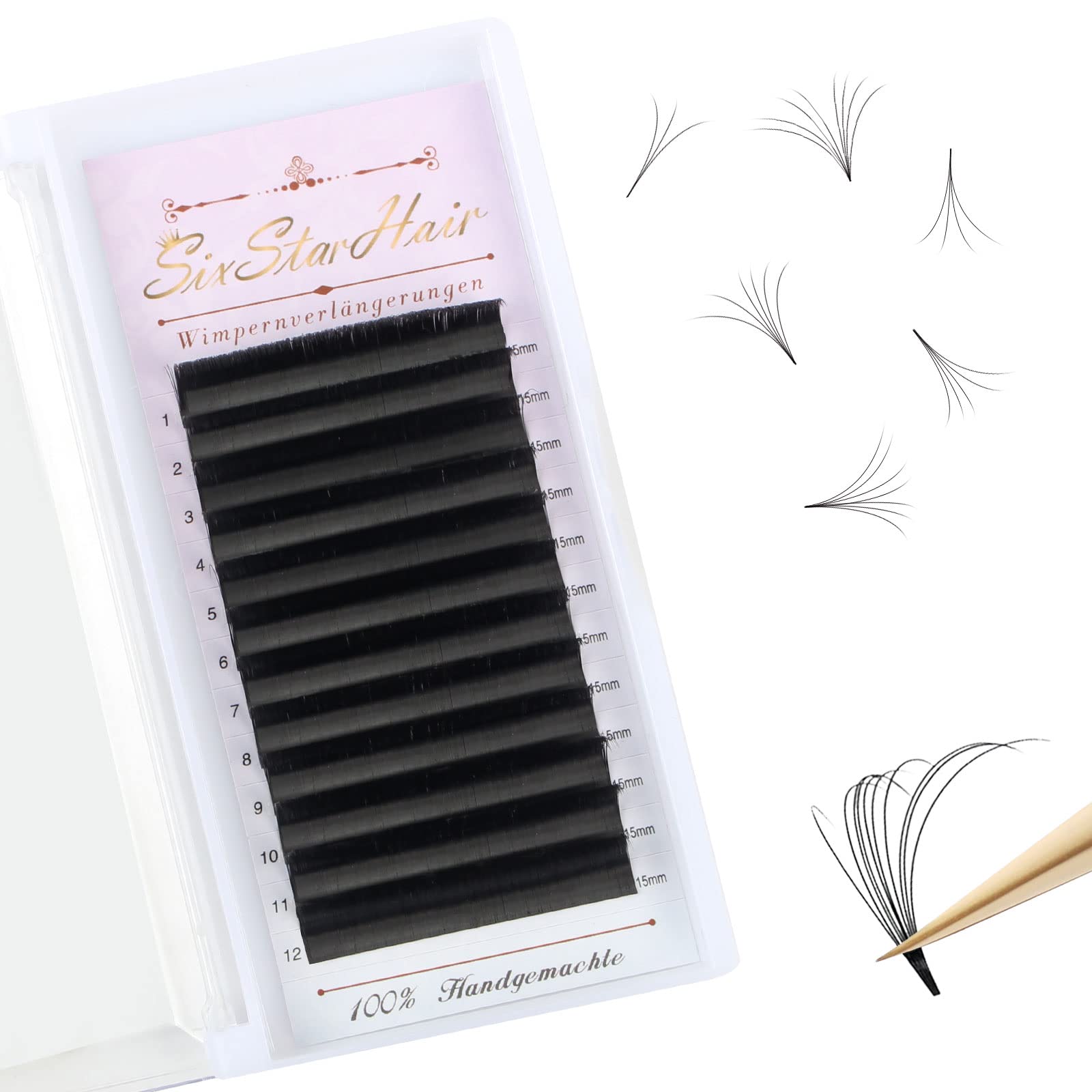 Extensión de Pestañas Suave C-0.07 15mm Volumen Ruso Pestañas Postizas Individuales Negras Pestañas Pelo a Pelo Auto Bloom 2D a 20D Easy Fan Naturales Profesional Eyelashs